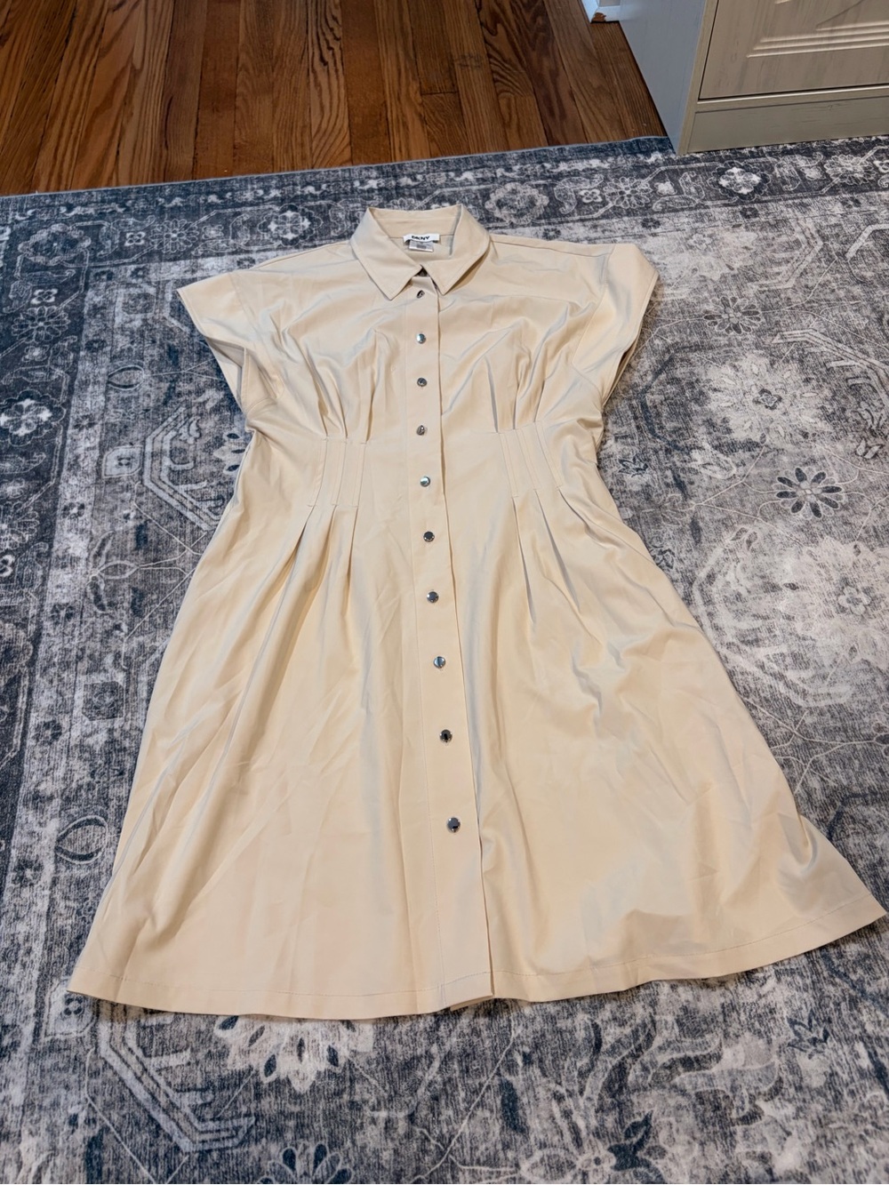 DKNY Beige Button-Front Shirt Midi Dress